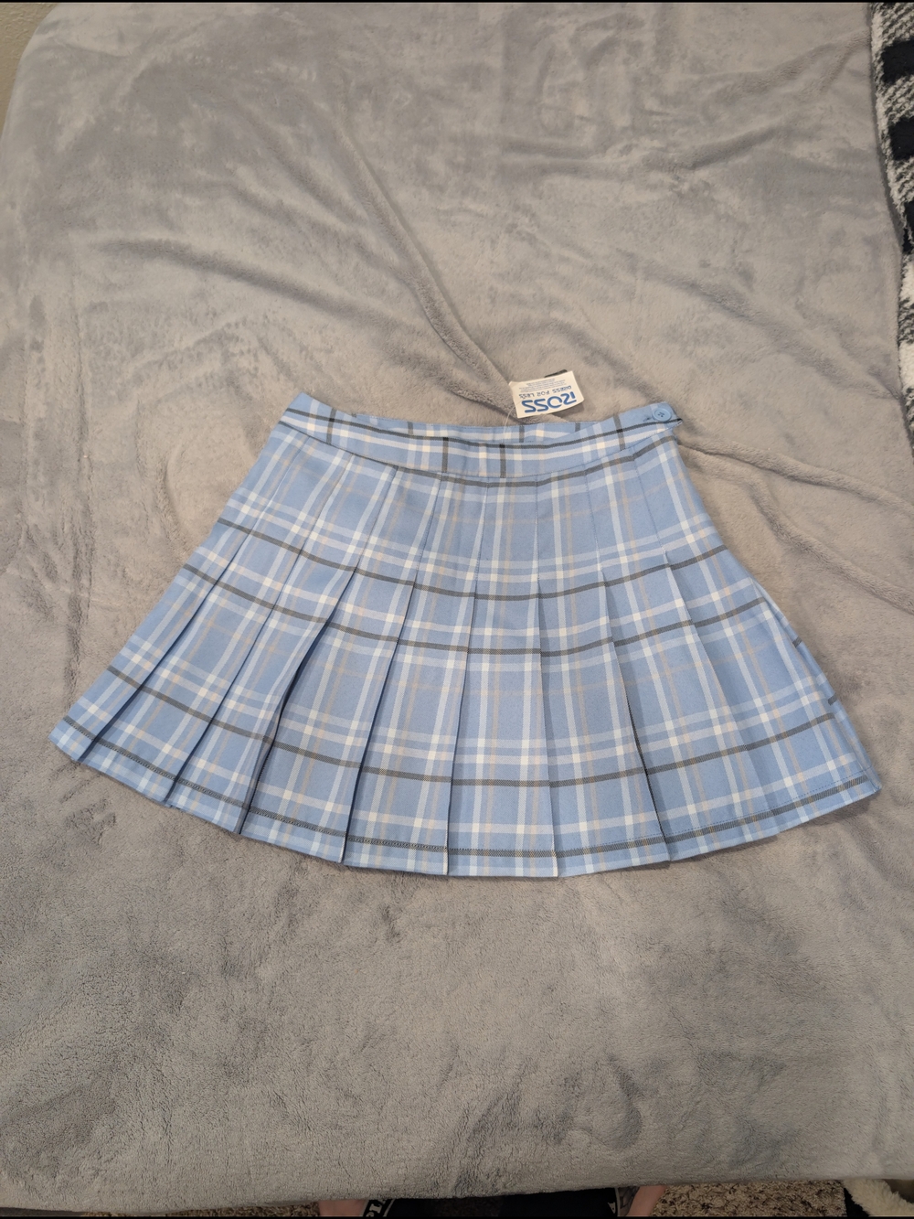 Light Blue Plaid Pleated Skater Skirt